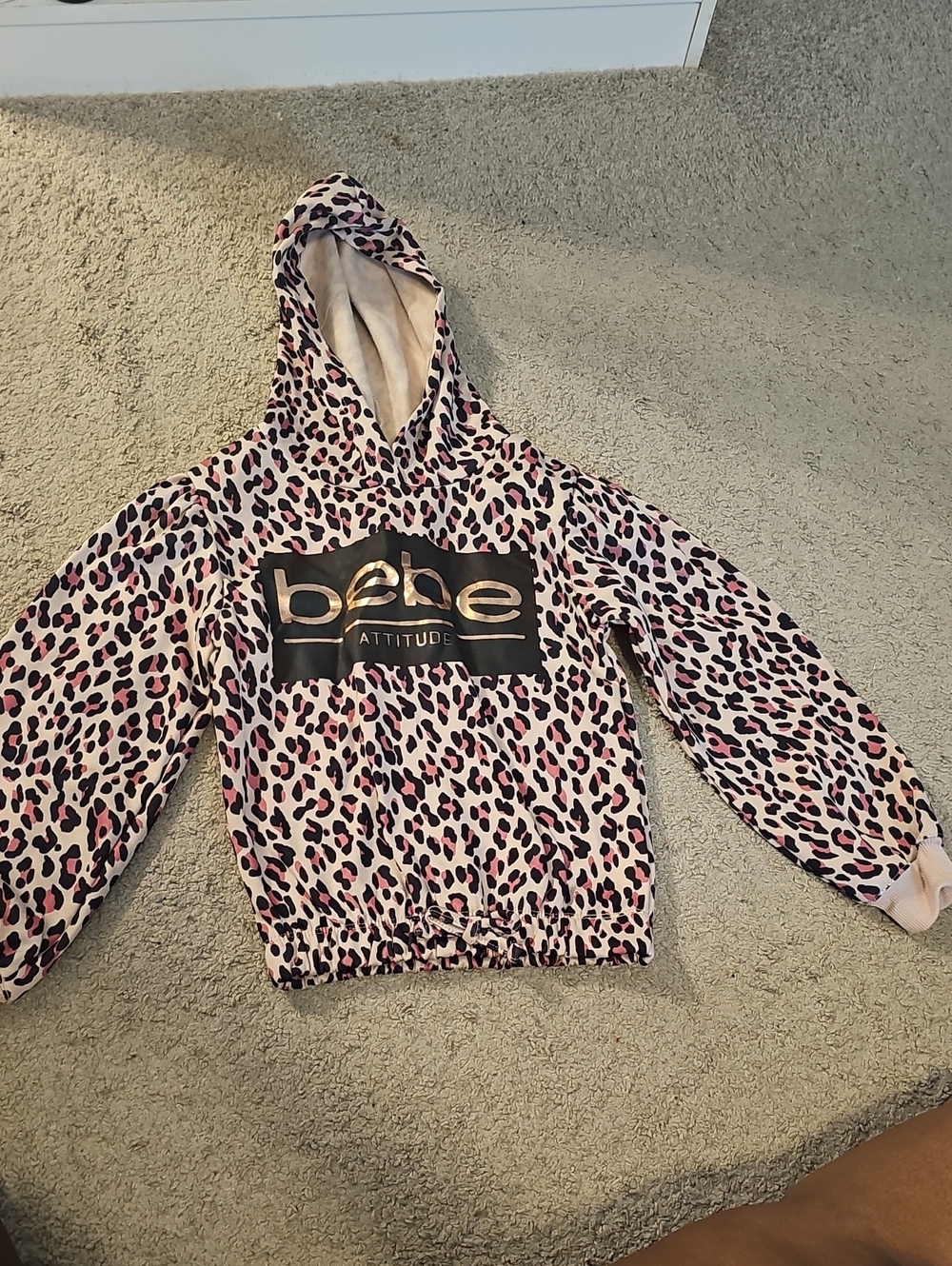 bebe Pink and Black Leopard Print Logo Hoodie